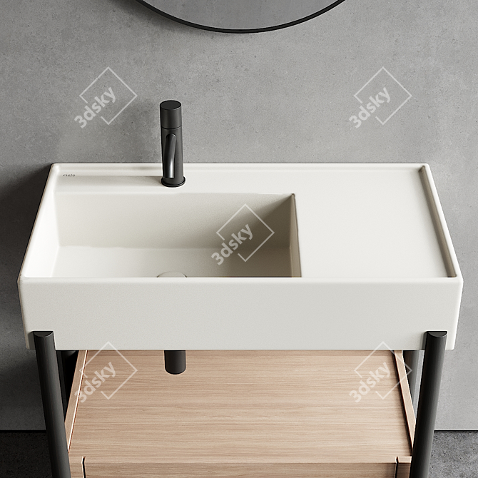 Plinio Wood Ceramic Washbasin 3D model image 3