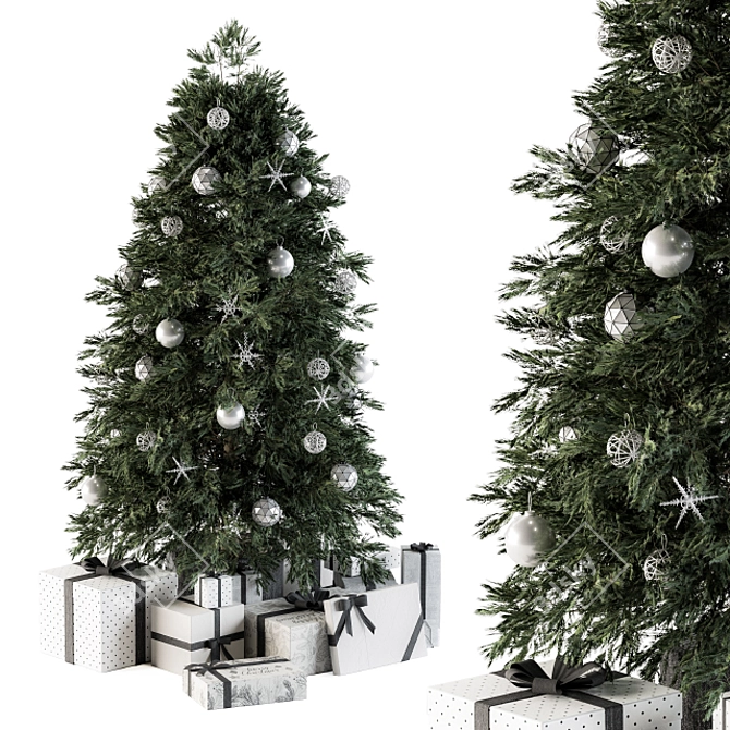 Festive Green Tree with Gift - Christmas Decoration 3D model image 1