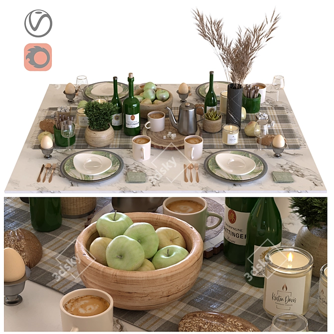 Stylish Breakfast Table Set 3D model image 1