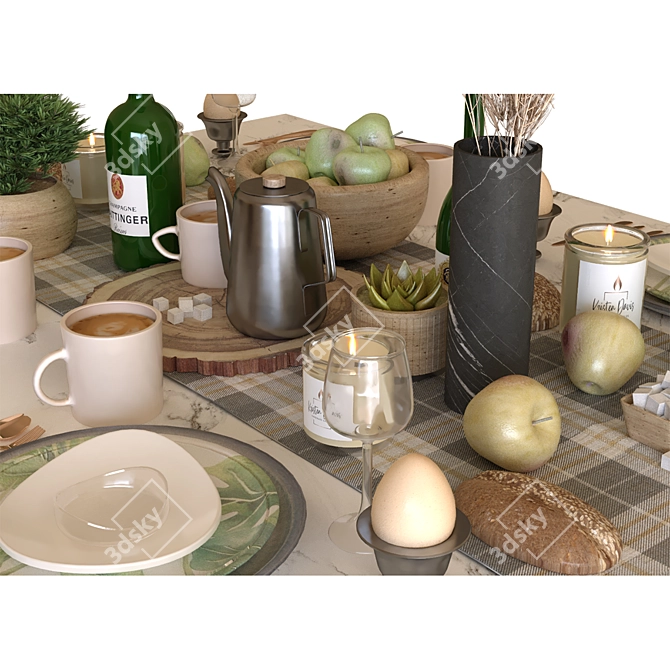 Stylish Breakfast Table Set 3D model image 4