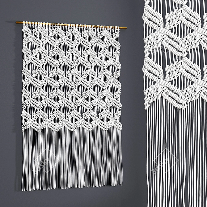 Large Boho Macrame Wall Hanging 3D model image 1