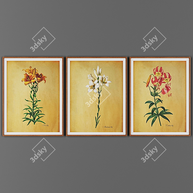 Wooden Frame Picture Trio 3D model image 1