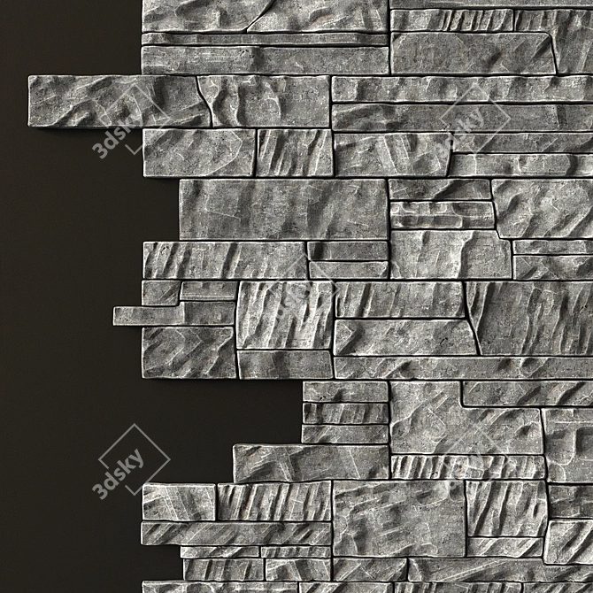 Rock Brick Wall: High-Resolution Textured 3D Model 3D model image 4