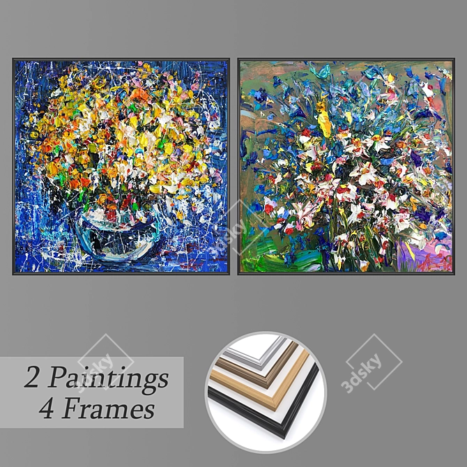 Modern Art Set: 2 Paintings + 4 Frame Options 3D model image 1