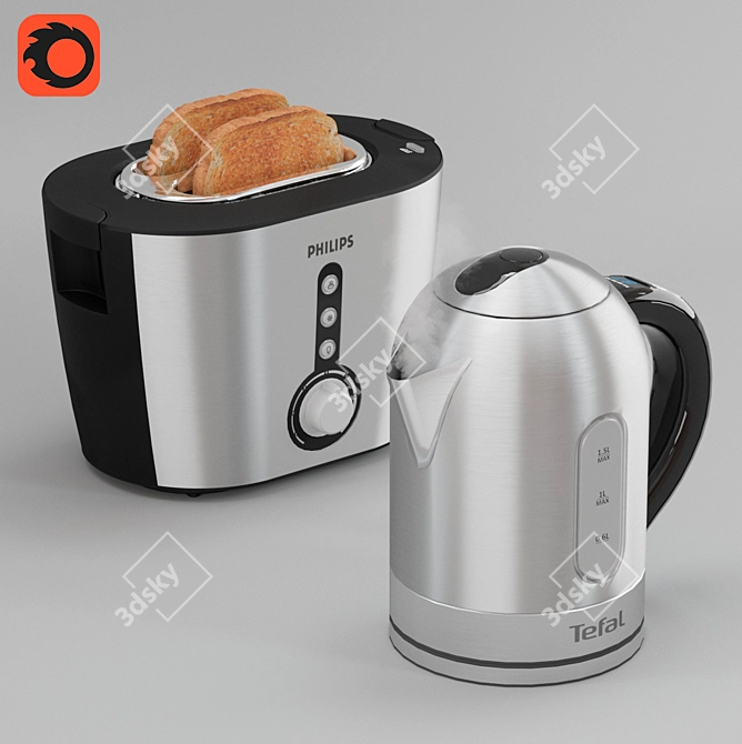 Philips Toaster + Tefal Kettle: Perfect Kitchen Combo 3D model image 1