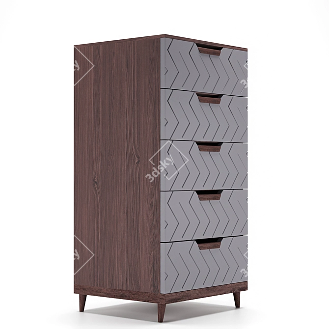 5-Drawer Scandi Gray Chest 3D model image 2