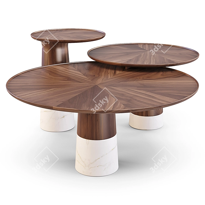 Roche Bobois Colorado: Marble and Walnut Coffee Tables 3D model image 1