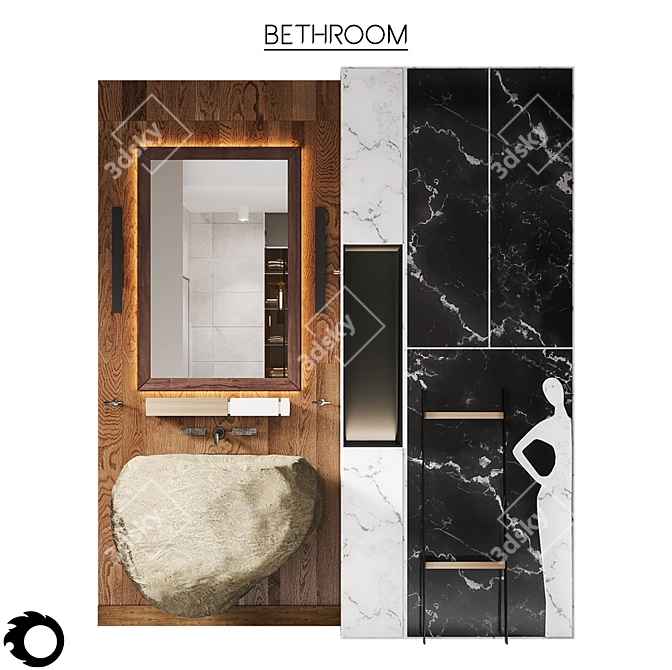 Luxury Bathroom Set: Metal, Glass, Wood, Stone, Marble - 3D Model 3D model image 1