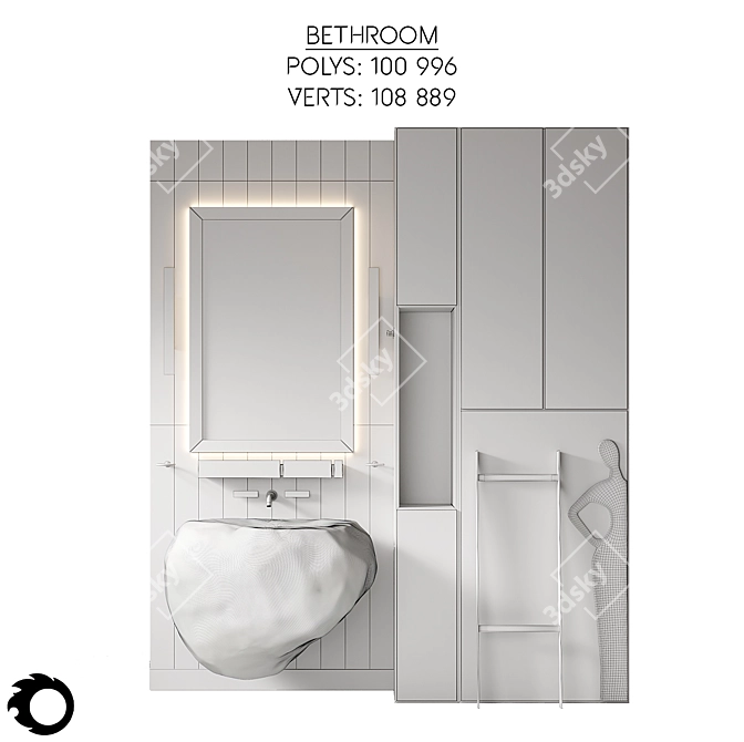 Luxury Bathroom Set: Metal, Glass, Wood, Stone, Marble - 3D Model 3D model image 3