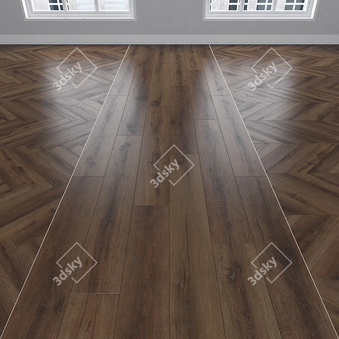 Three Types of Parquet Oak: Herringbone, Linear, Chevron 3D model image 1