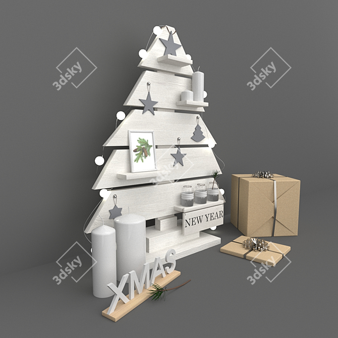 Wooden Fir Tree Christmas Set 3D model image 2