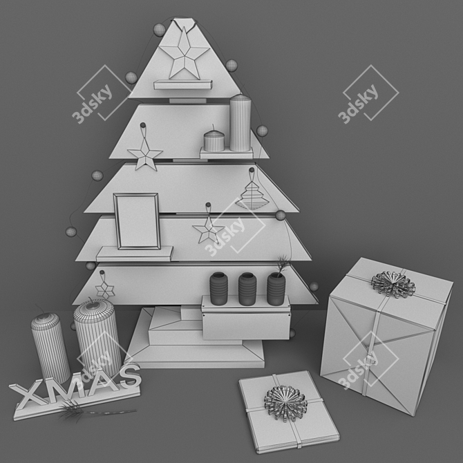 Wooden Fir Tree Christmas Set 3D model image 3