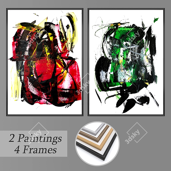 Modern Art Wall Set with Frame Options 3D model image 1