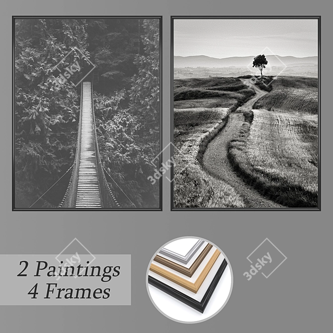 Elegant Wall Art Set with Frame Options 3D model image 1