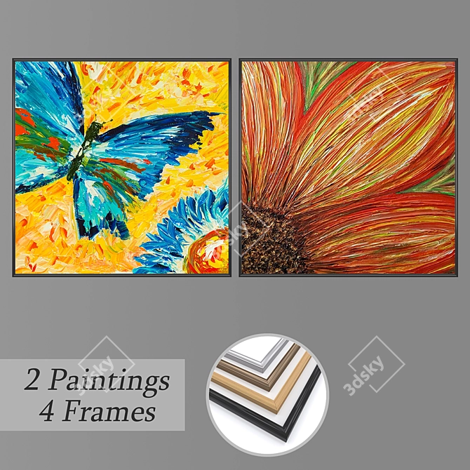 Artistic Set: 2 Paintings, 4 Frame Options 3D model image 1