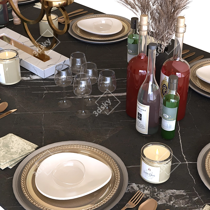 Elegant Dining Table Set 3D model image 2