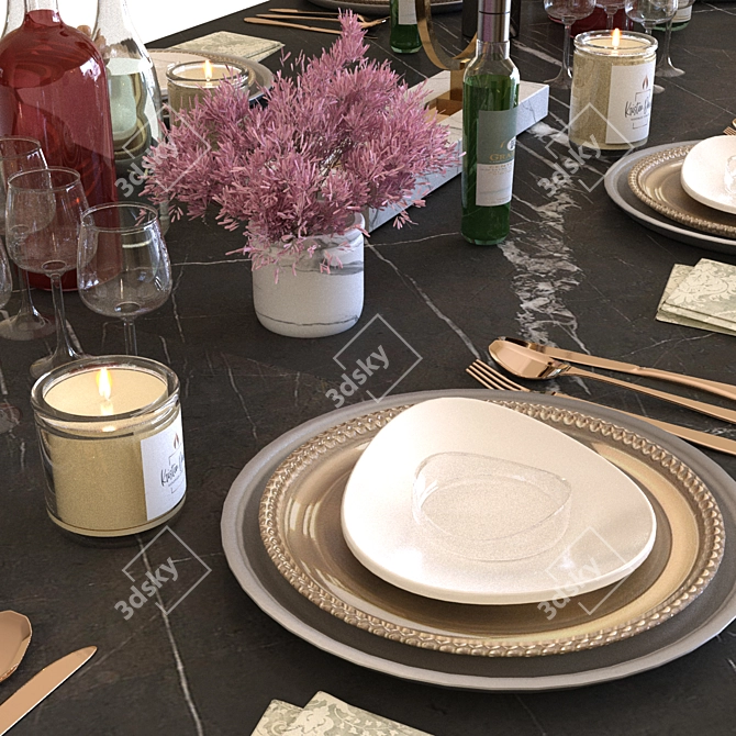 Elegant Dining Table Set 3D model image 4