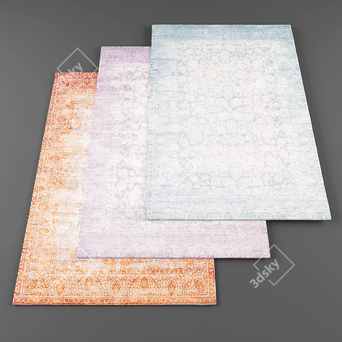 Vintage Rugs Set - 4pcs | Unique Textures 3D model image 1