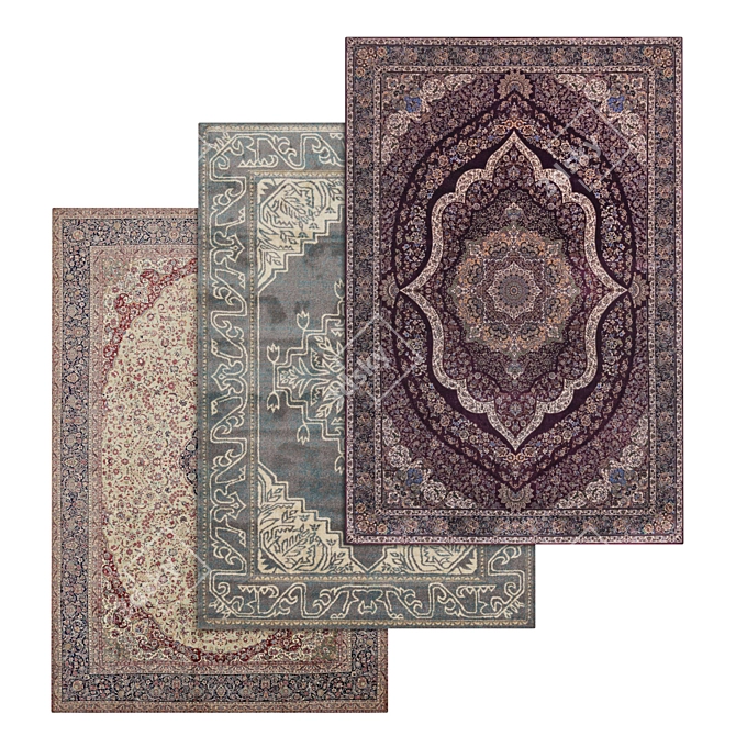 Title: Luxury Carpet Collection: Set of 3 High-Quality Textured Rugs 3D model image 1