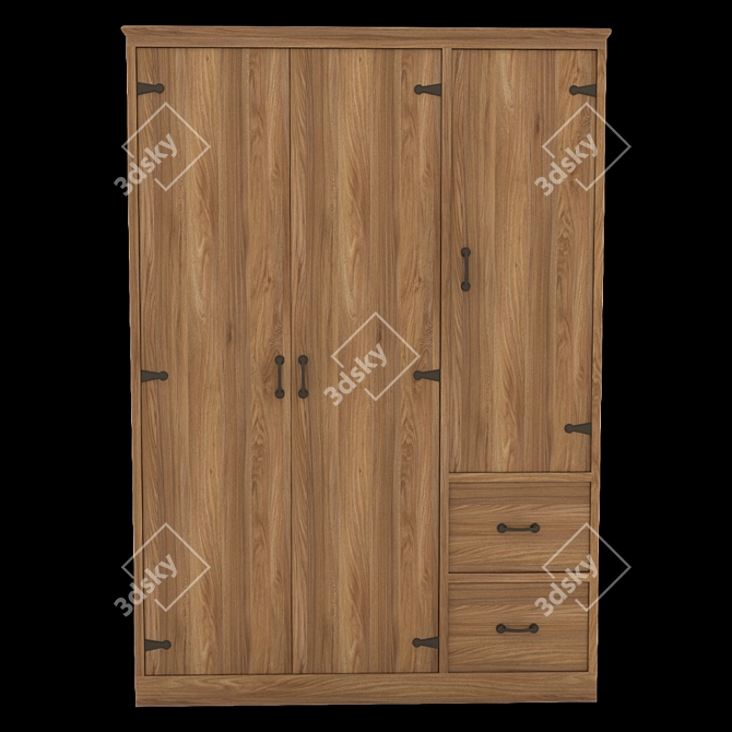 Modern Oak Wooden Wardrobe- V-Ray Compatible 3D model image 2