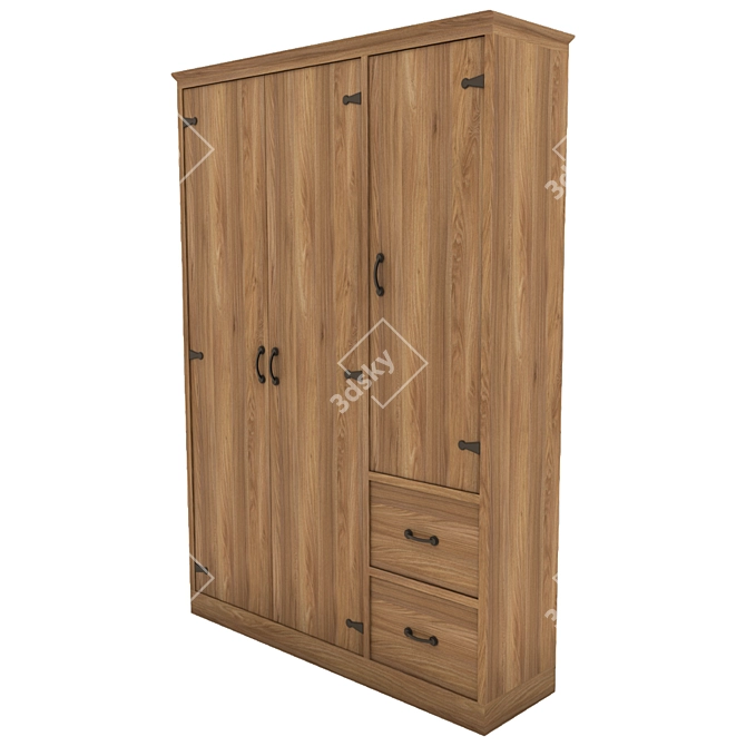 Modern Oak Wooden Wardrobe- V-Ray Compatible 3D model image 3