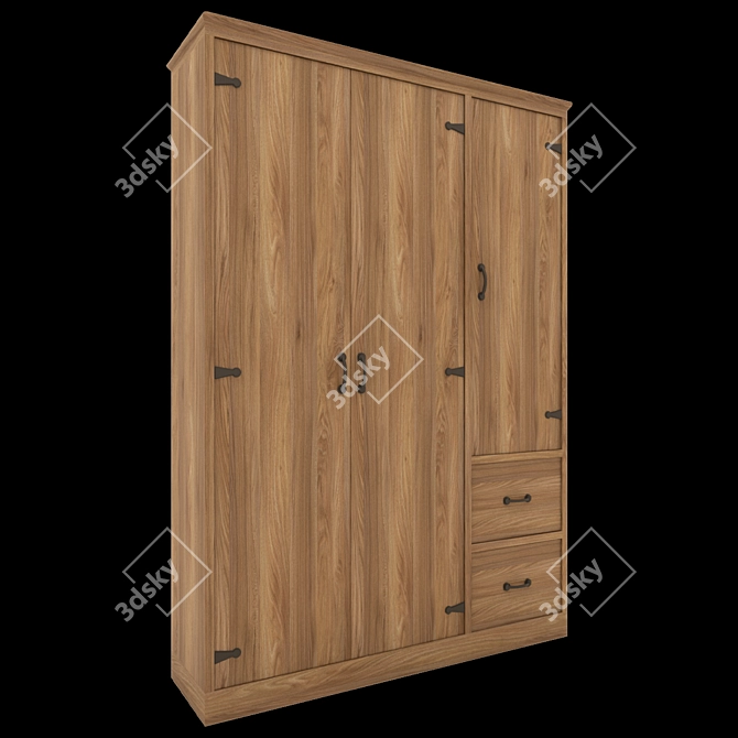 Modern Oak Wooden Wardrobe- V-Ray Compatible 3D model image 4