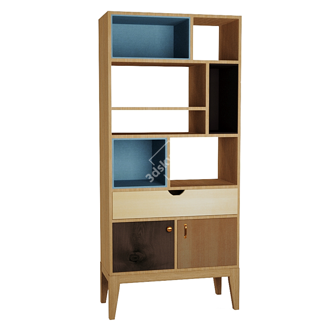Solid Ash Bookcase for Kids Room 3D model image 1