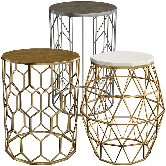 Sleek Silver Geometric Coffee Tables 3D model image 1