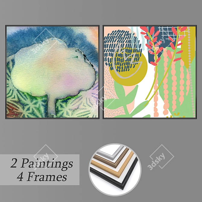 Modern Wall Paintings Set with Frame Options 3D model image 1