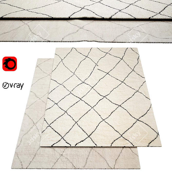 Linear Sketch Wool Shag Rug 3D model image 1