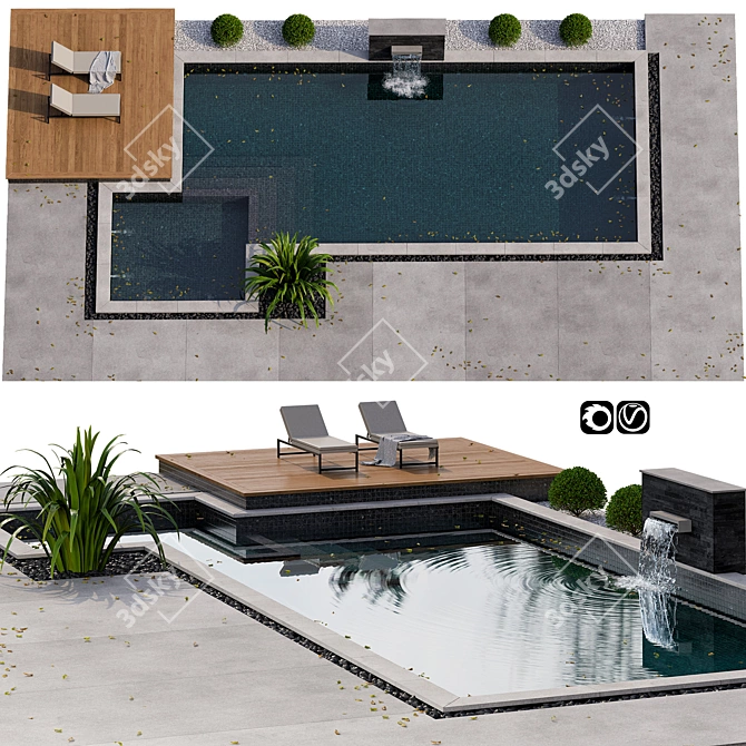 Modern Pool Design, V-Ray/Corona Compatible 3D model image 1