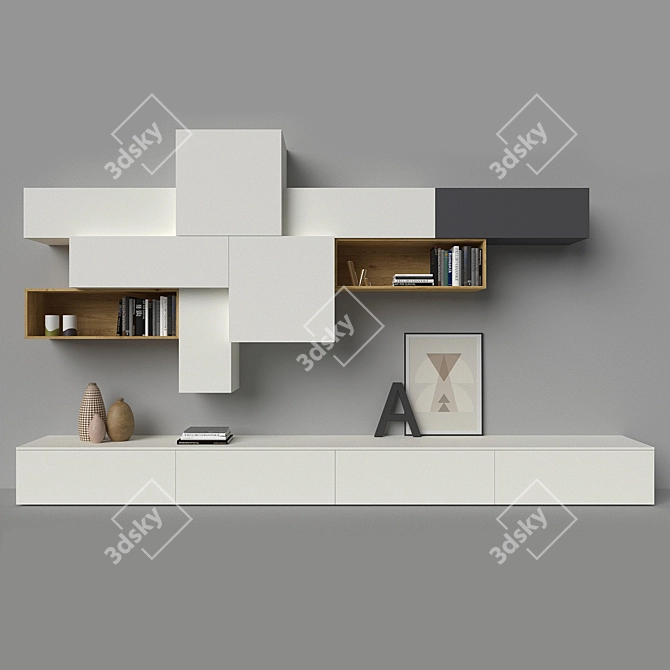 Elegant Space-Saving TV Wall 3D model image 1