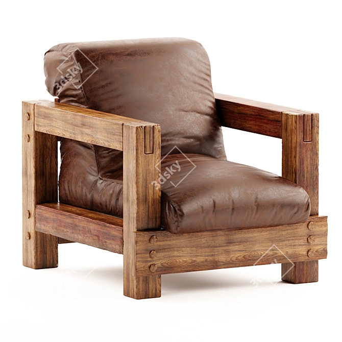 Vintage Wood Lounge Chair 3D model image 1