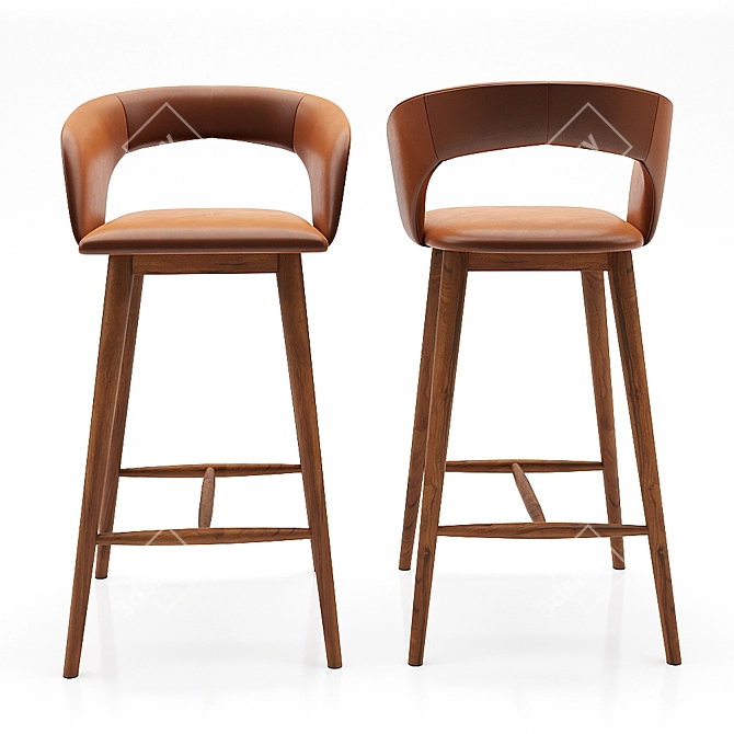 Rustic Upholstered Wooden Bar Stool 3D model image 2