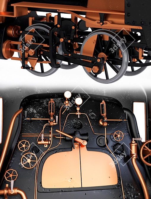 Steampunk Steam Train 3D model image 2