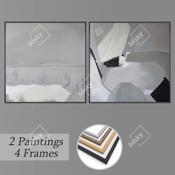 "Gallery Collection: 2-Piece Wall Paintings Set 3D model image 1