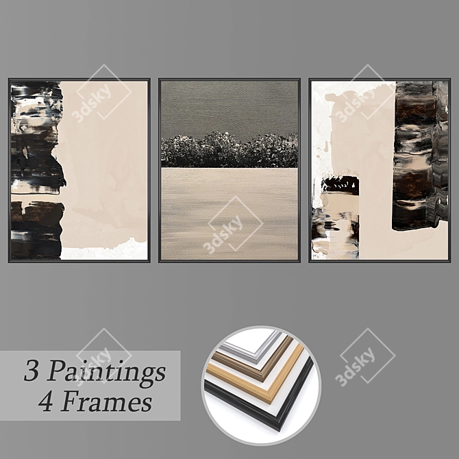 Versatile Set of 3 Wall Paintings 3D model image 1