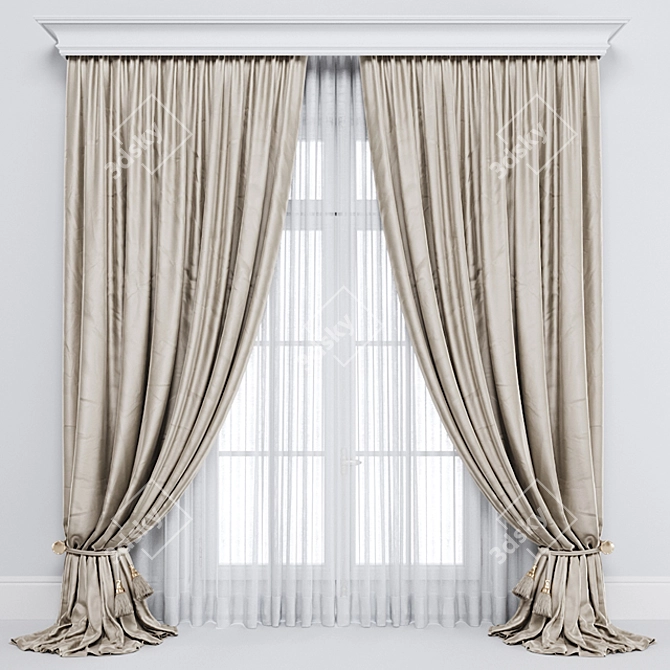 Elegant Brown Curtain 3D model image 1