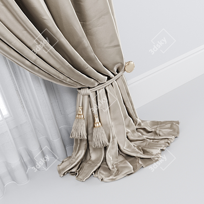 Elegant Brown Curtain 3D model image 2