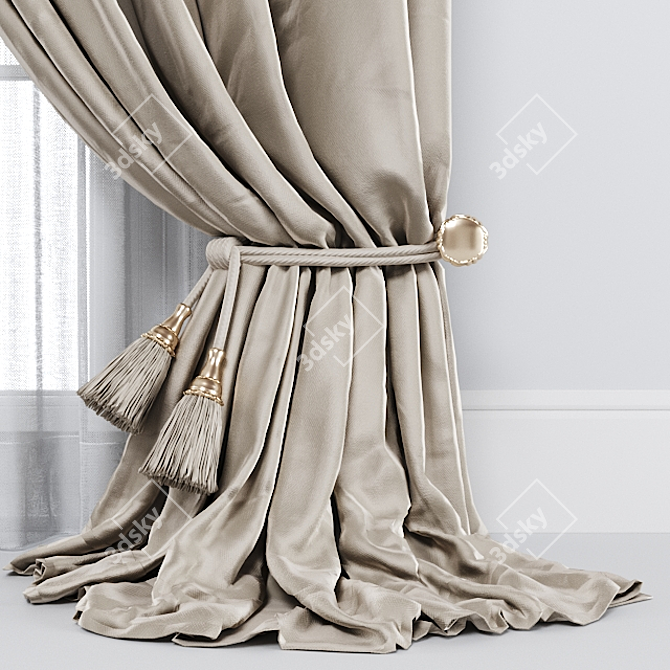 Elegant Brown Curtain 3D model image 3