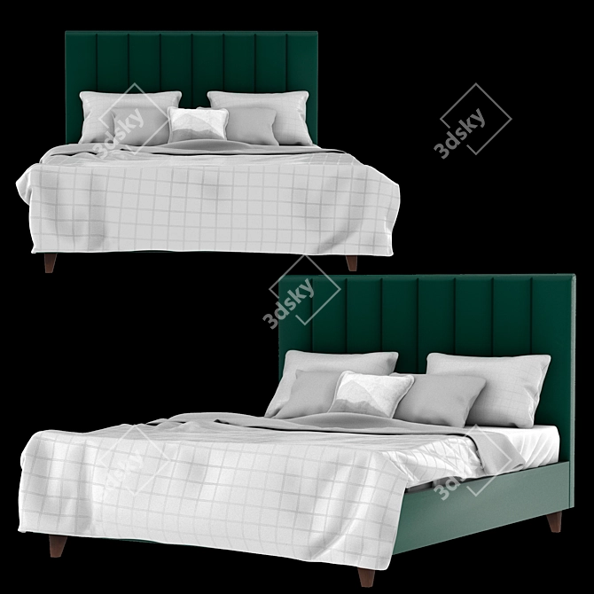 Stylish Emerald Velvet Bed 3D model image 1