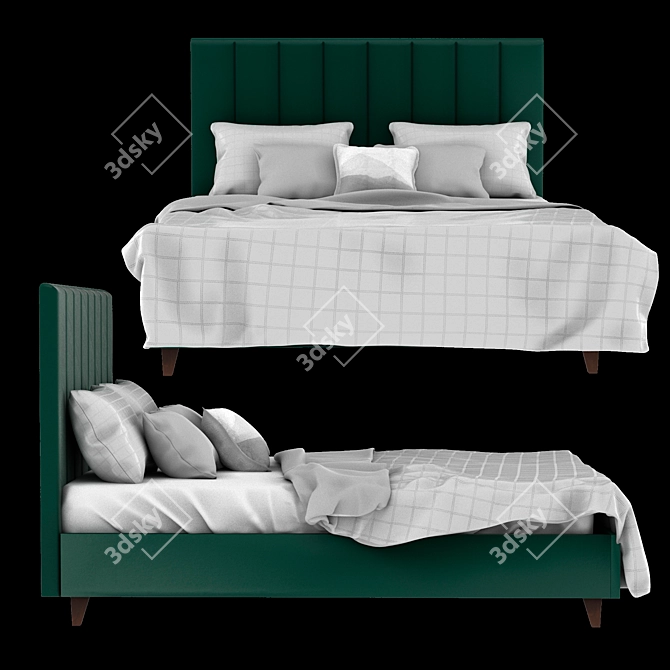 Stylish Emerald Velvet Bed 3D model image 2