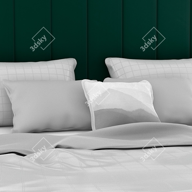 Stylish Emerald Velvet Bed 3D model image 3