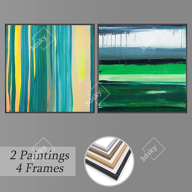 Vintage Frames & Art Prints Set 3D model image 1