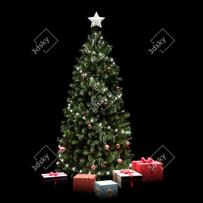 Elegant Christmas Tree Set with Decorations 3D model image 1