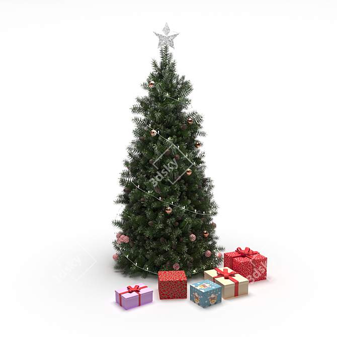 Elegant Christmas Tree Set with Decorations 3D model image 2