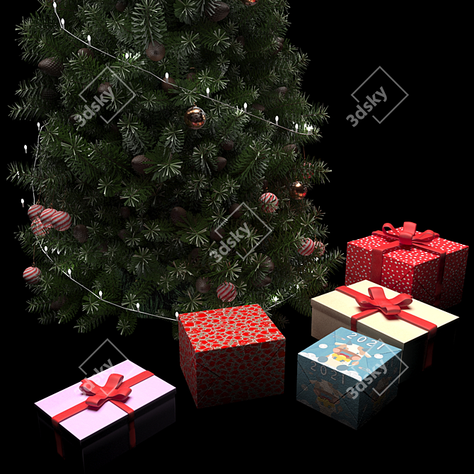 Elegant Christmas Tree Set with Decorations 3D model image 3