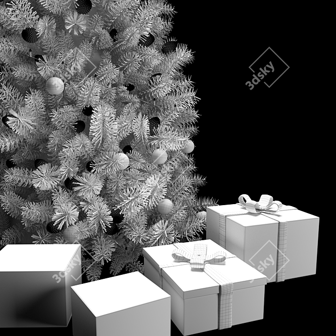 Elegant Christmas Tree Set with Decorations 3D model image 5