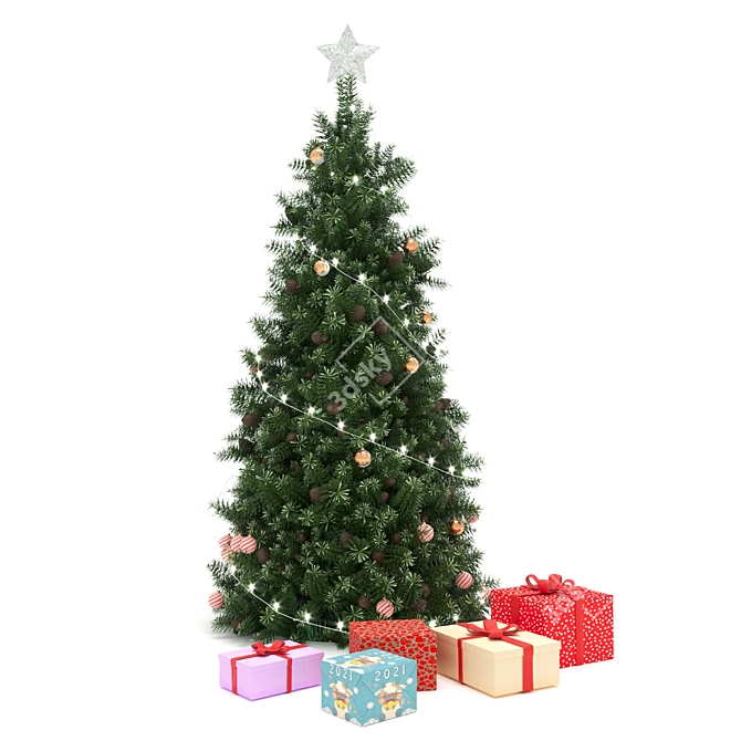 Elegant Christmas Tree Set with Decorations 3D model image 6