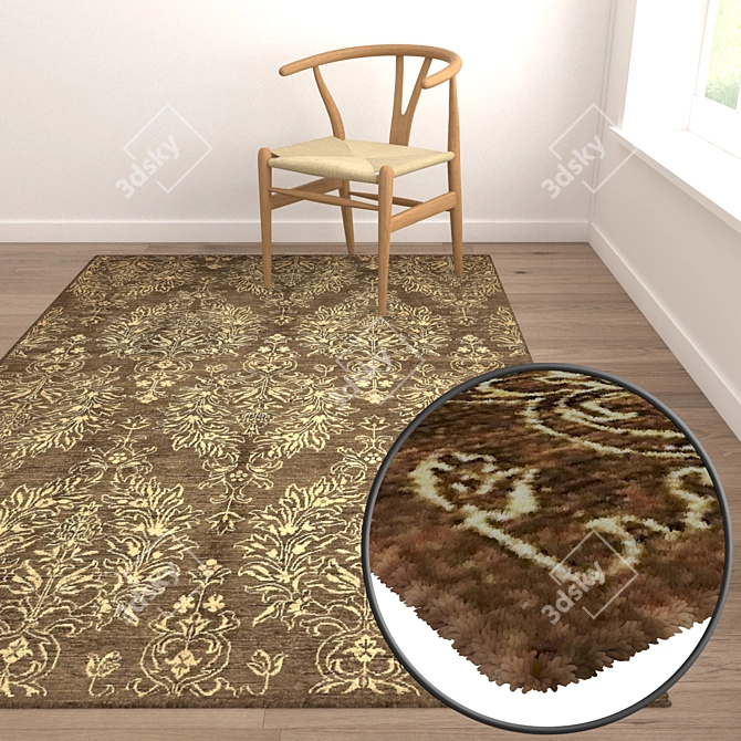 Luxury Set of 3 High-Quality Carpets 3D model image 5